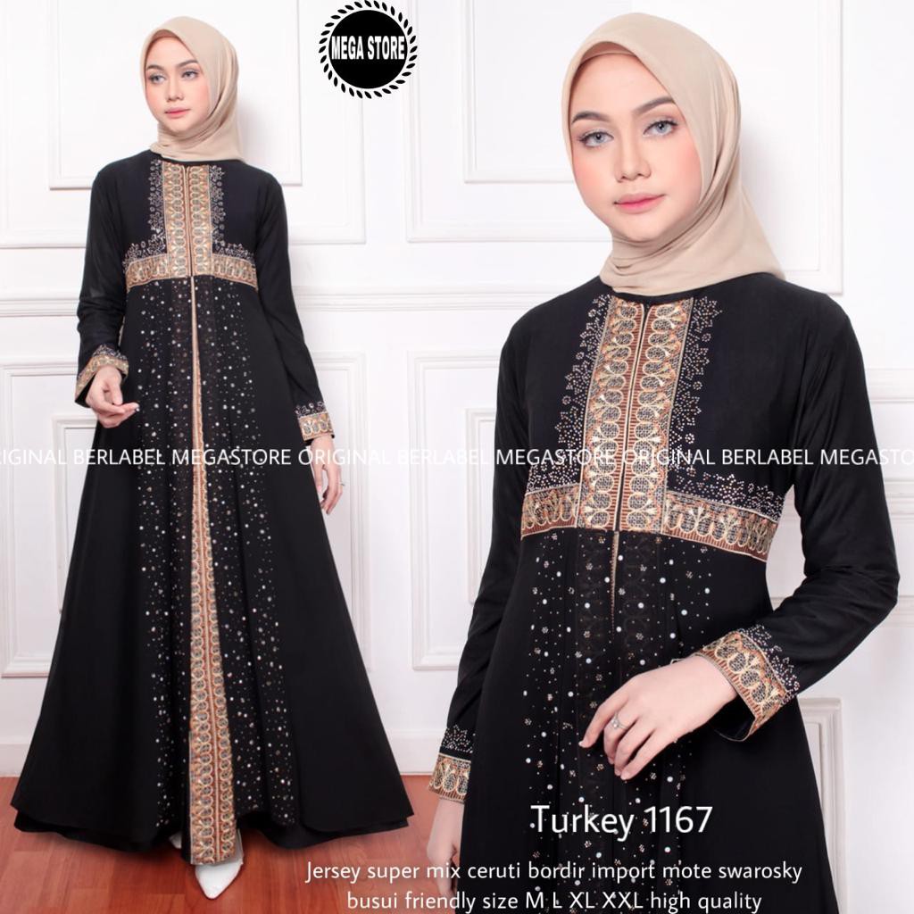 TOP GAMIS ABAYA TURKEY HITAM JERSEY SUPER / ABAYA TURKEY ORIGINAL / ABAYA TURKEY BORDIR / 1167