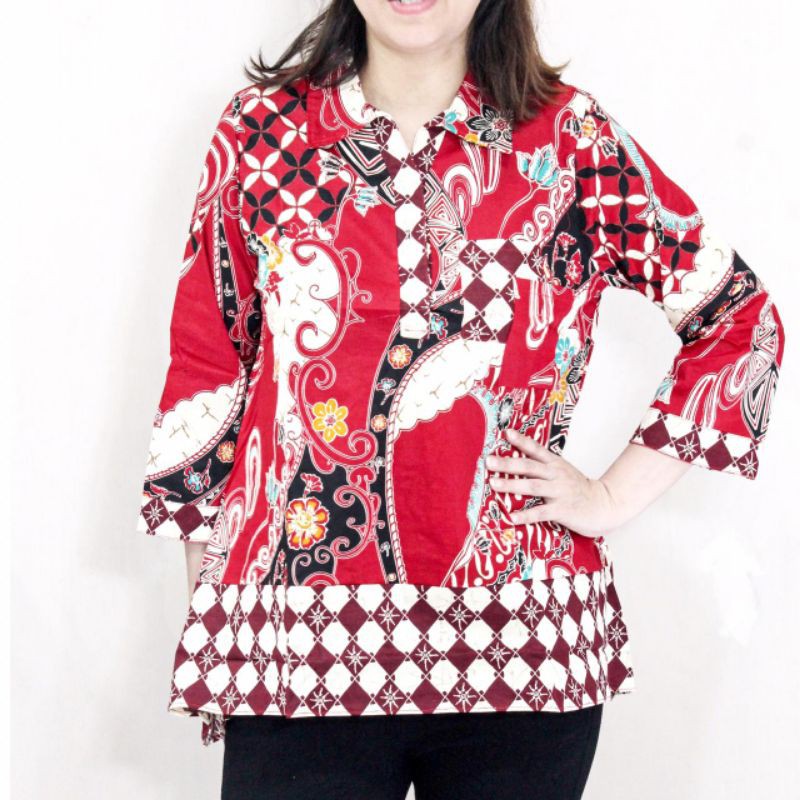 JB 80 Atasan blouse batik  asimetris kombinasi  lengan  