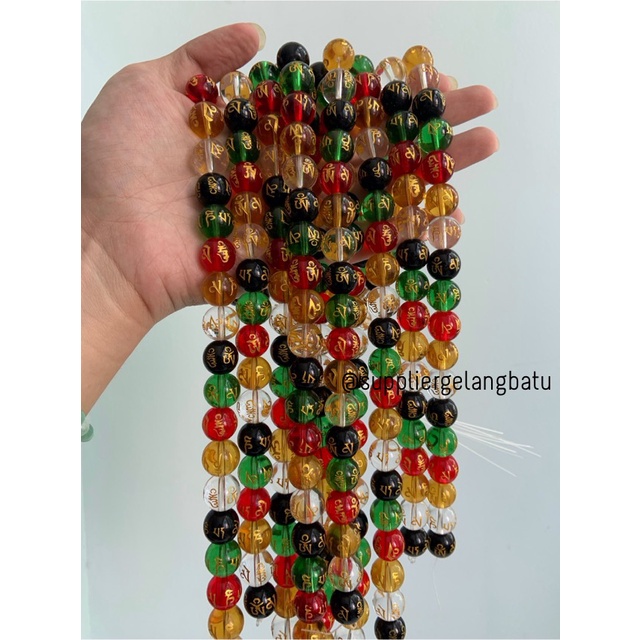 14mm MIX colour omni padme hum tibetan mantra glass round beads campur