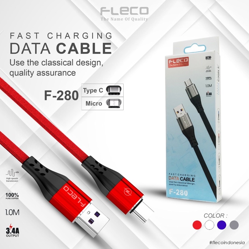 PROMO KABEL DATA FLECO F280 ORIGINAL MICRO / TYPE C FAST CHARGING