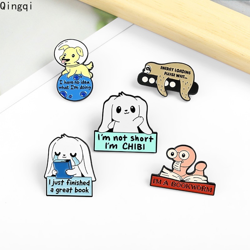 Bros Pin Enamel Desain Kartun Hewan Kungkang Kelinci Anjing Buku Untuk Hadiah Anak