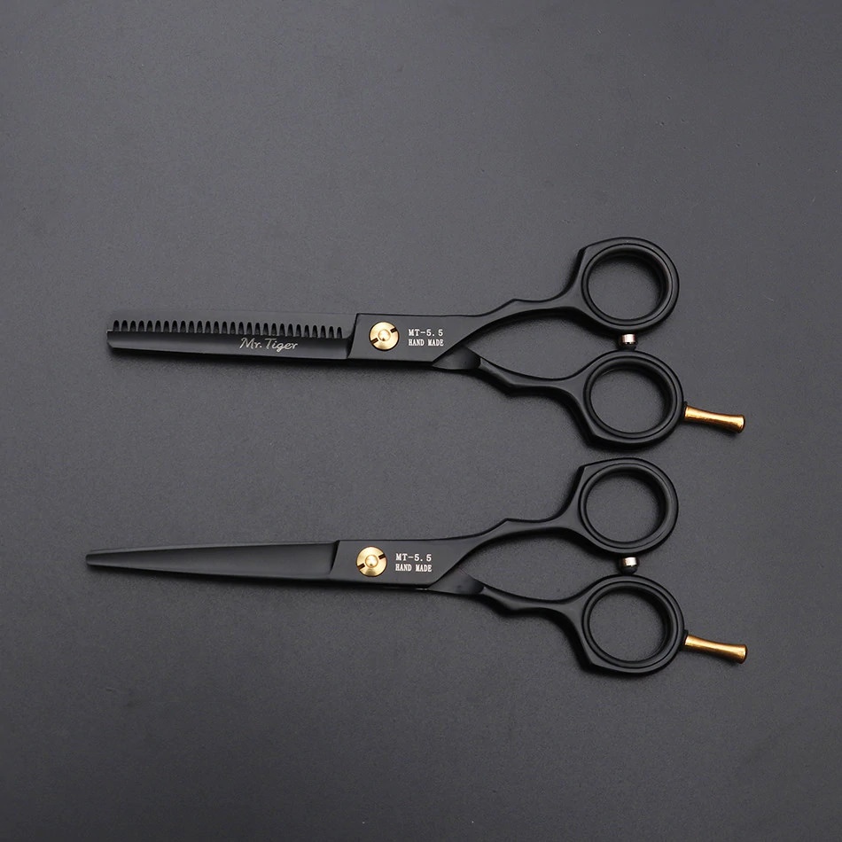 Gunting Rambut Professional Barber Hairdressing Scissors Thinning 5.5 Inch - 440C - Black Gold