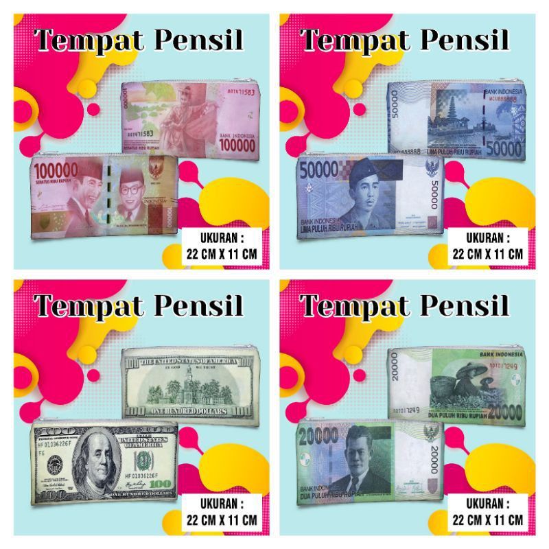 

Pouch tempat pensil dompet gambar uang bahan kulit sintetis