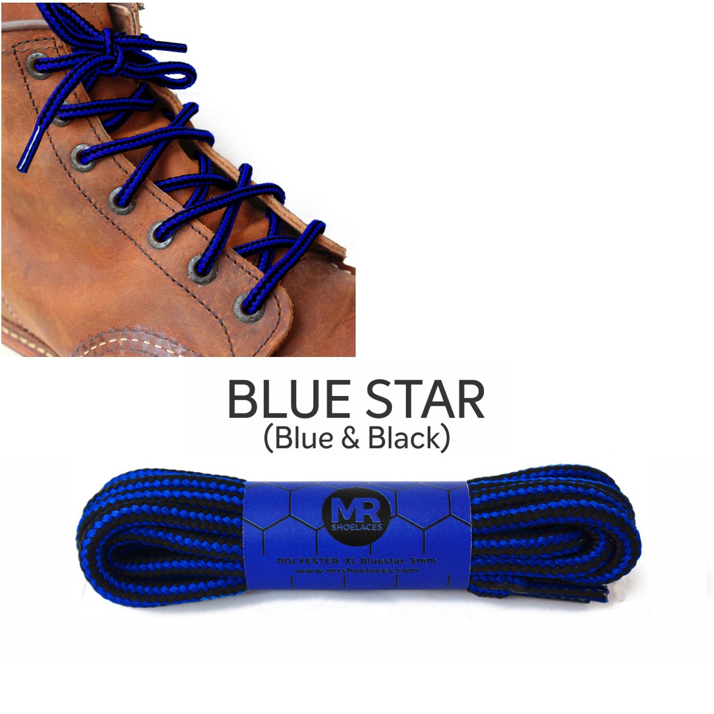 MR Shoelaces CR16 Bluestar (Biru Hitam) Tali Sepatu Bulat Corak / Motif 5-6mm 80cm 90cm 100cm 120cm 150cm 200cm - Premium Shoelace