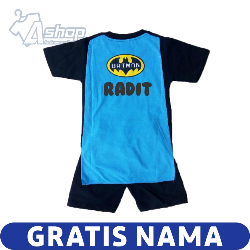 Baju Anak Setelan Batman Murah Kaos Anak Laki-Laki Gratis Custom Nama