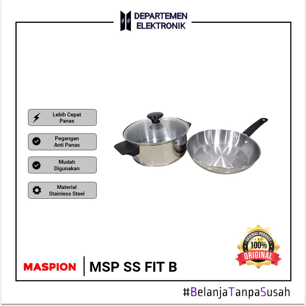 Panda Fit B Set DCV 18 CM &amp; Fry Pan 20 CM Stainless Maspion SS P 147 MURAH BANGET / GARANSI RESMI