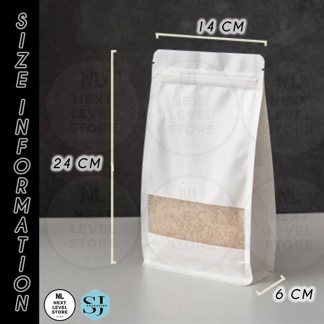 Standing Pouch 14x24+6cm White 8 Seal Shape Kraft Paper Ziplock