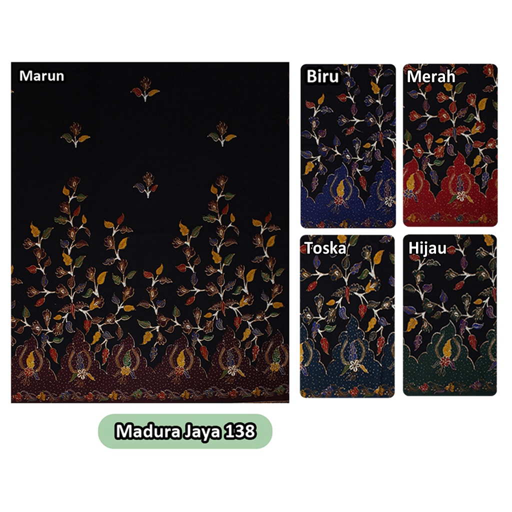 SALE Kain Batik Unggul Jaya - Putri Jelita - Madura Jaya 138 - Motif Bunga Dasar Hitam Elegant