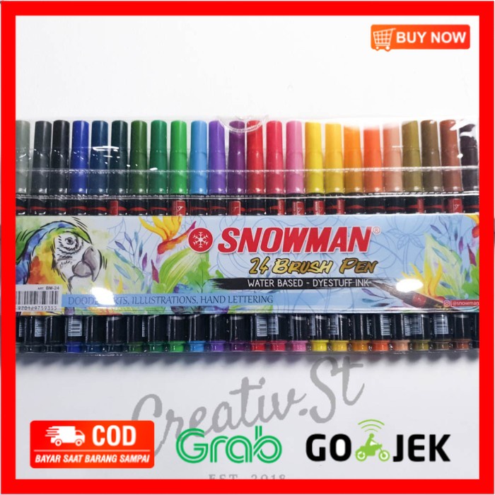 

(BISA COD) Brush Pen / Spidol Kaligrafi Snowman SET 6 12 24 36 + Plastik - SET 6