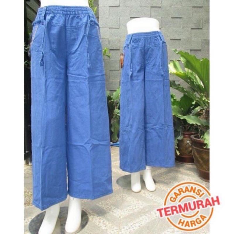 Jeans Wanita Pinggang Karet Polos Denim Santai Kulot Murah