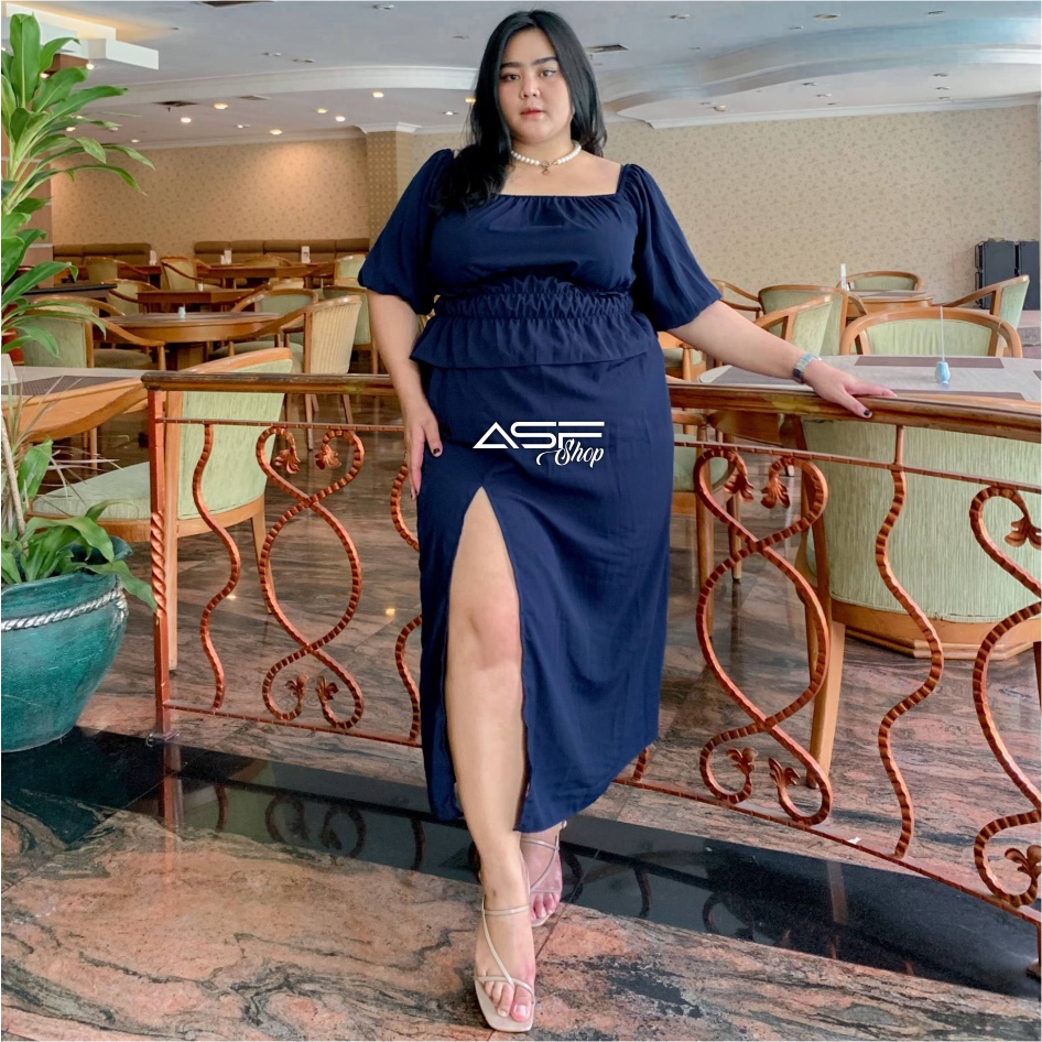 Ghita One Set Sabrina Baju Atasan Sabrina Kerut Wanita Jumbo Crop Top Big Size