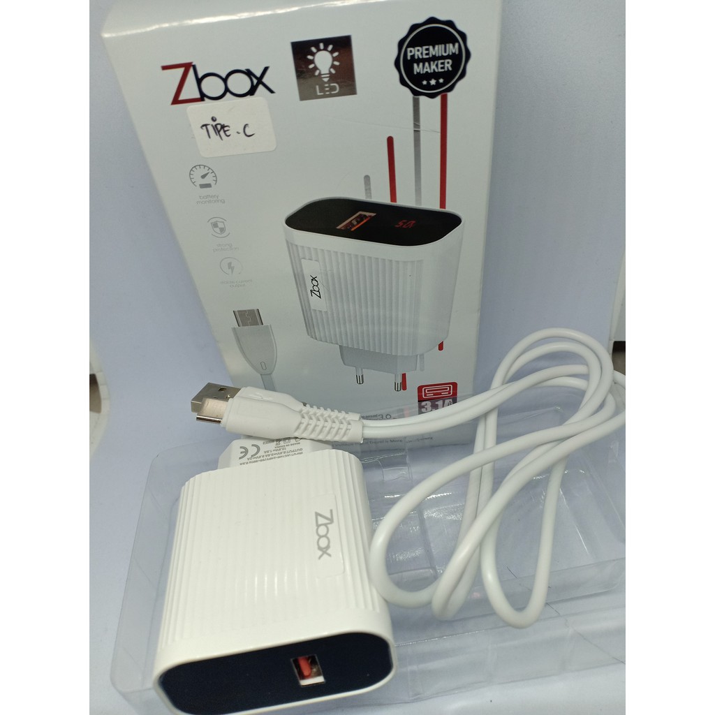 tc cas casan Charger zbox v001 Led Qualcom 3.1 A fast charging tipe C