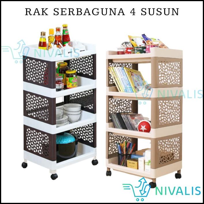 Rak Plastik Yoyo 4 Susun Serbaguna Rak Sayur 4 Tingkat Rak Roda Dapur