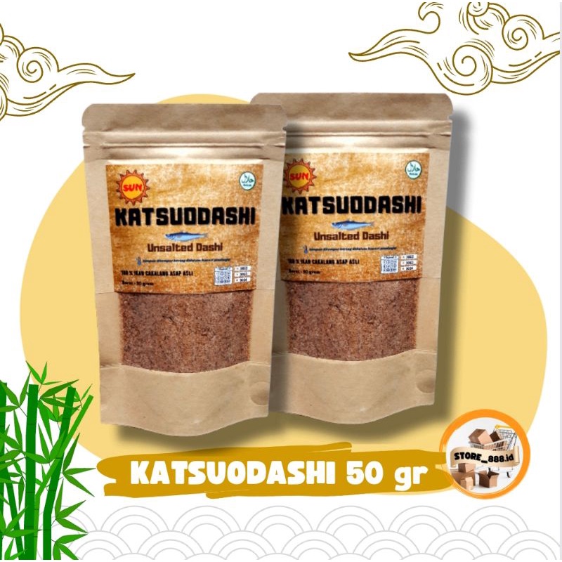 

Katsuodashi 50 gram Katsuodashi halal Unsalted dashi Dashi Bonito Serbuk Ikan bonito Bahan masakan Jepang Bumbu masakan Katsuodashi Asli