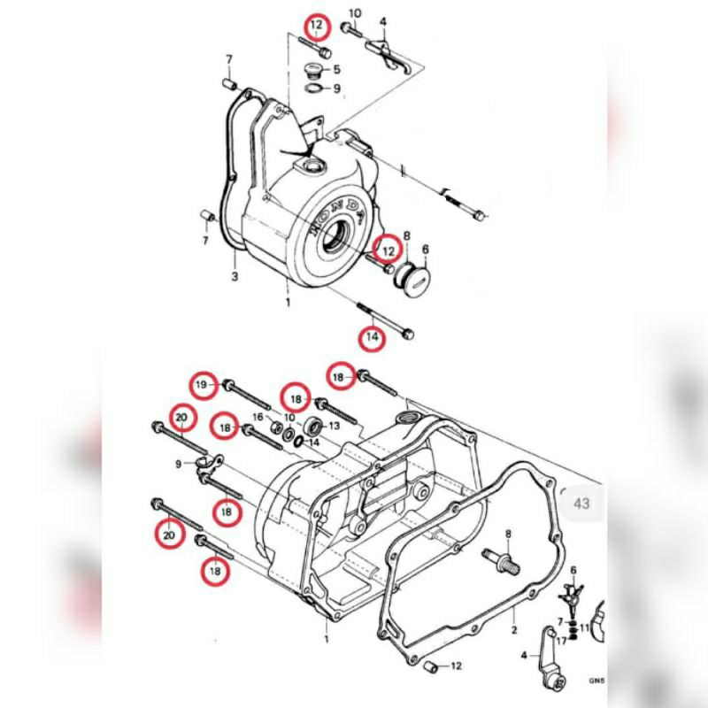 Baut Blok Mesin kanan kiri supra x astrea Grand Legenda Impresa astrea prima SATU SET assy @14 pcs