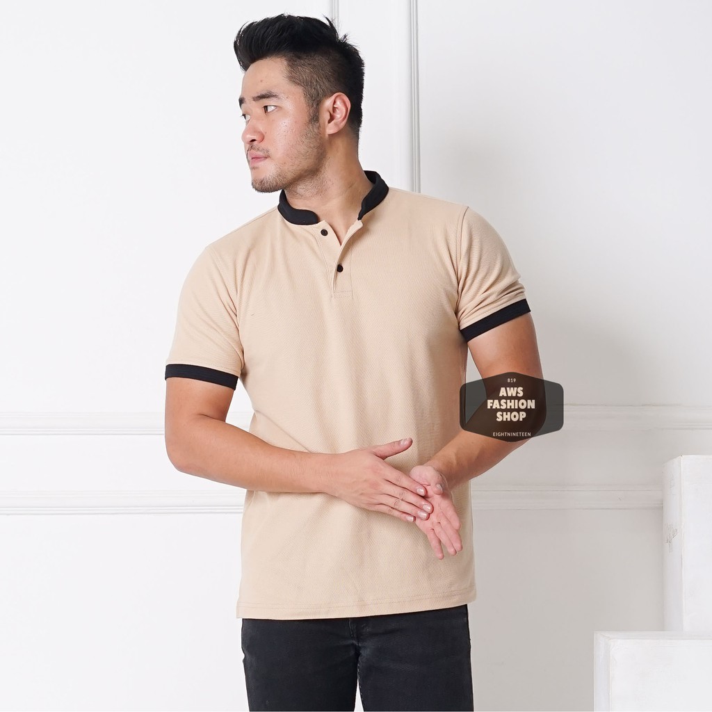 Kaos Polo Pria Polo Shirt Kerah Shanghai  Lengan Pendek Mocca Coklat Susu BIG SIZE JUMBO XXL / 3XL