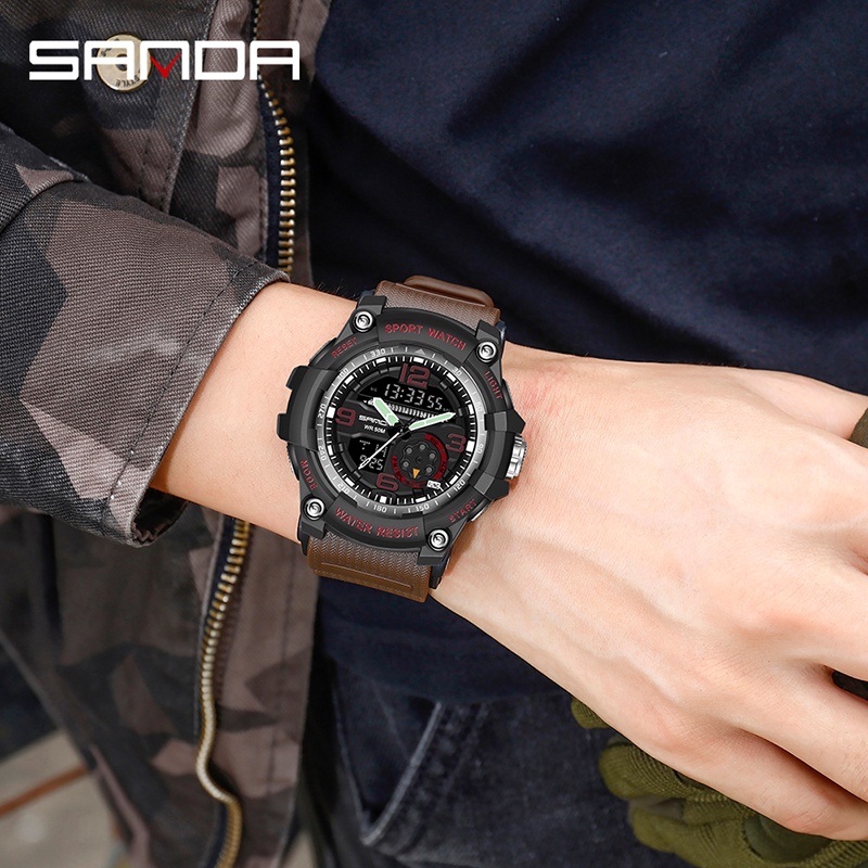 SANDA 3036 Jam Tangan Pria Digital Analog Tali Rubber Shockproof Anti Air WATCHKITE WKOS