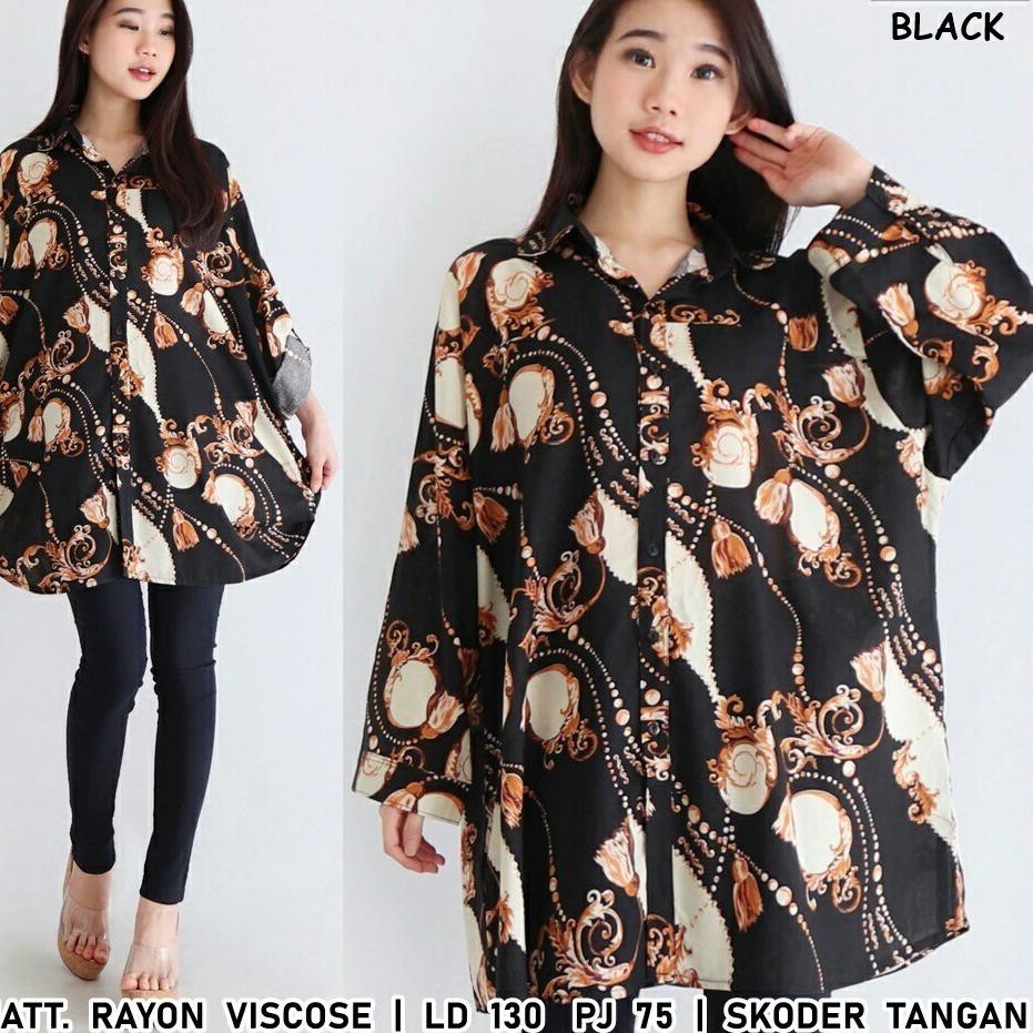 Paling Diminati.. Baju atasan Kemeja BATIK BIG SIZE Jumbo Wanita Cewek KATUN LD 130cm A554 Kerja Kan
