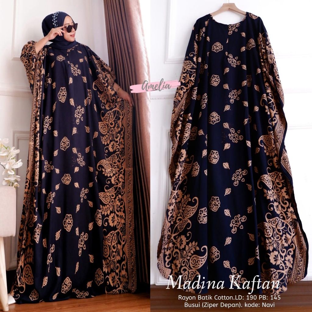 Gamis Rayon Jumbo Madina Kaftan Terlaris Motif Bunga Size Jumbo Busui Resleting / Kaftan Wanita / Gamis Arabian