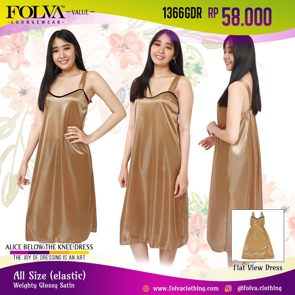 FOLVA tanktop dress baju rumah satin 1366GDR gold all size