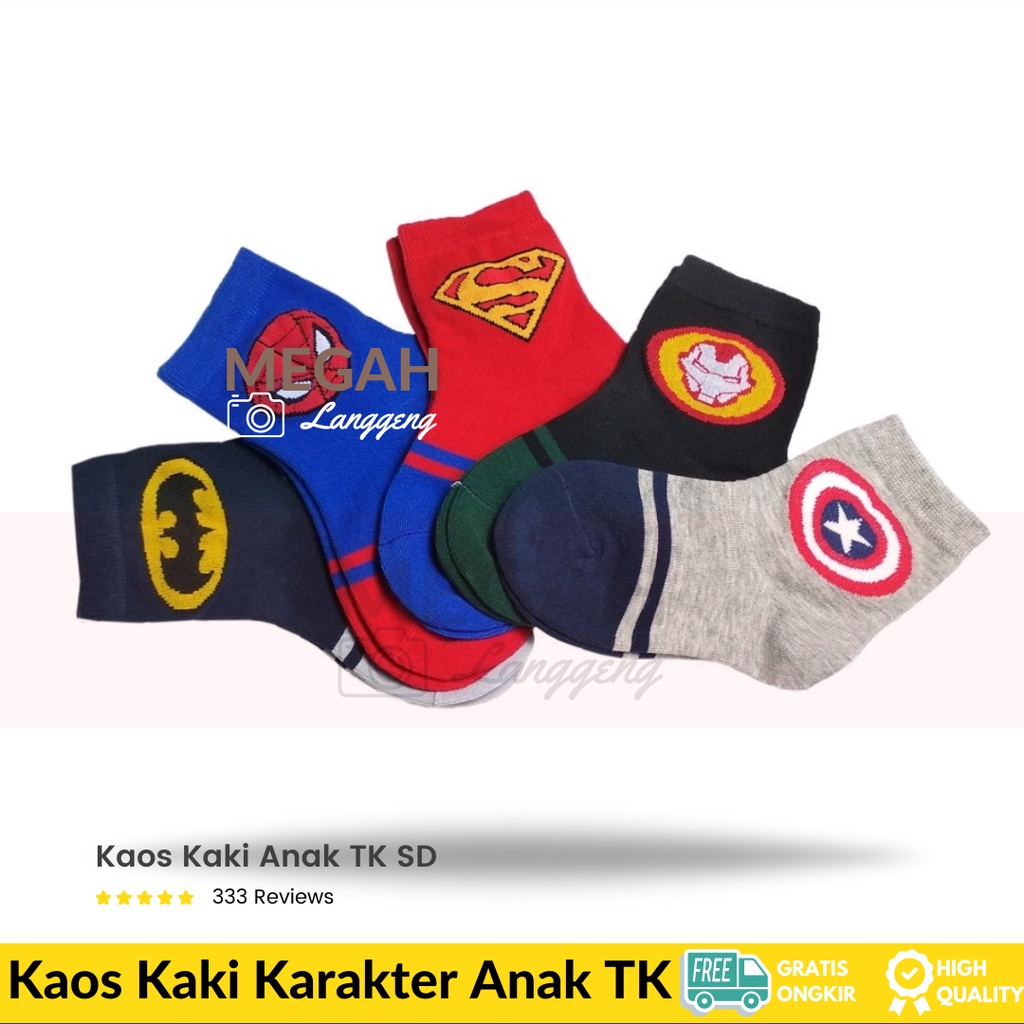 [5 Pairs] kaos kaki superhero - kaos kaki anak tk laki laki - Kaos kaki Anak Laki-Laki kaus kaki sekolah TK SD motif -Batman Spiderman Printed Cotton Socks Kaus kaki katun anak untuk bayi -kaus kaki kartun anak-anak dan kaos kaki bayi lucu pria wanita