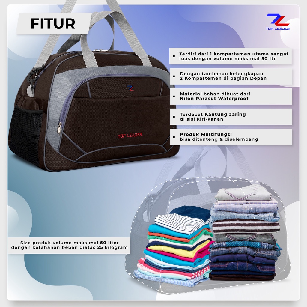 Tas Pakaian Mudik Pria Wanita Travel Bag 2 in 1 Multifungsi Original TOP LEADER Ukuran Jumbo