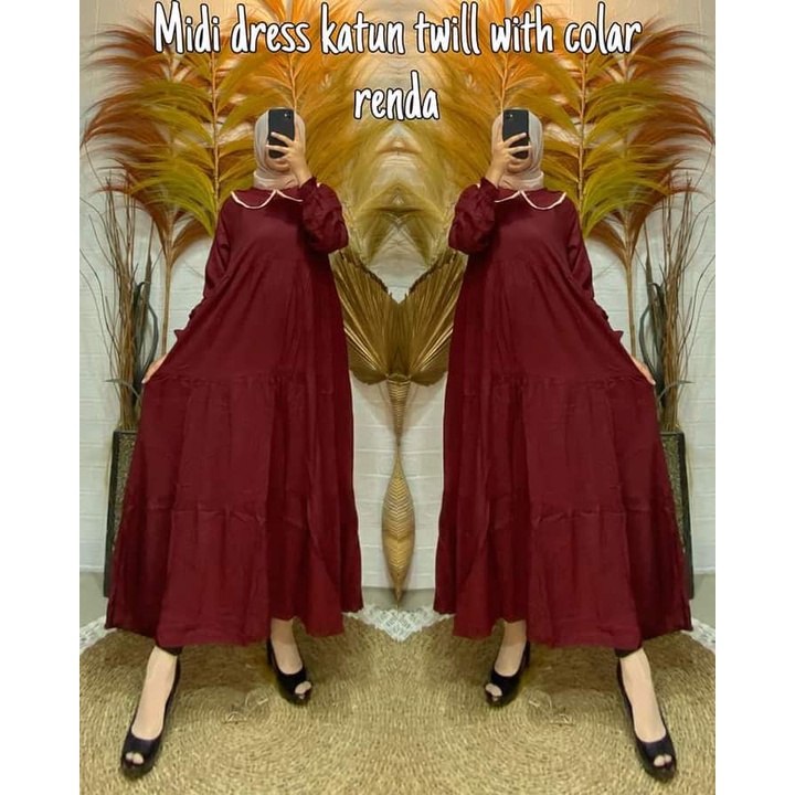 Midi Dress Kinan Renda Rayon Premium Long Tunik Busui Fashion Wanita Muslim Kekinian