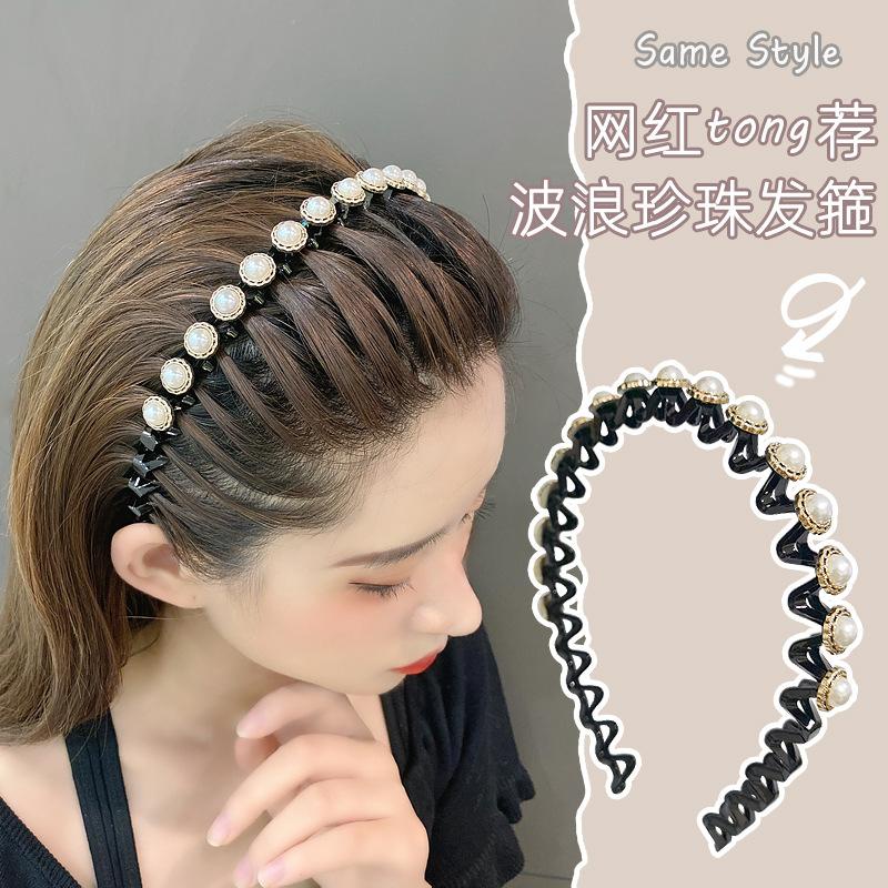 BD020 Bando Korea Terbaru Bando Korea Rambut Mutiara Cantik Elastis Elegan Original