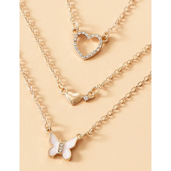 LRC Kalung Fashion Gold Color Alloy Multilayer Butterfly Necklace