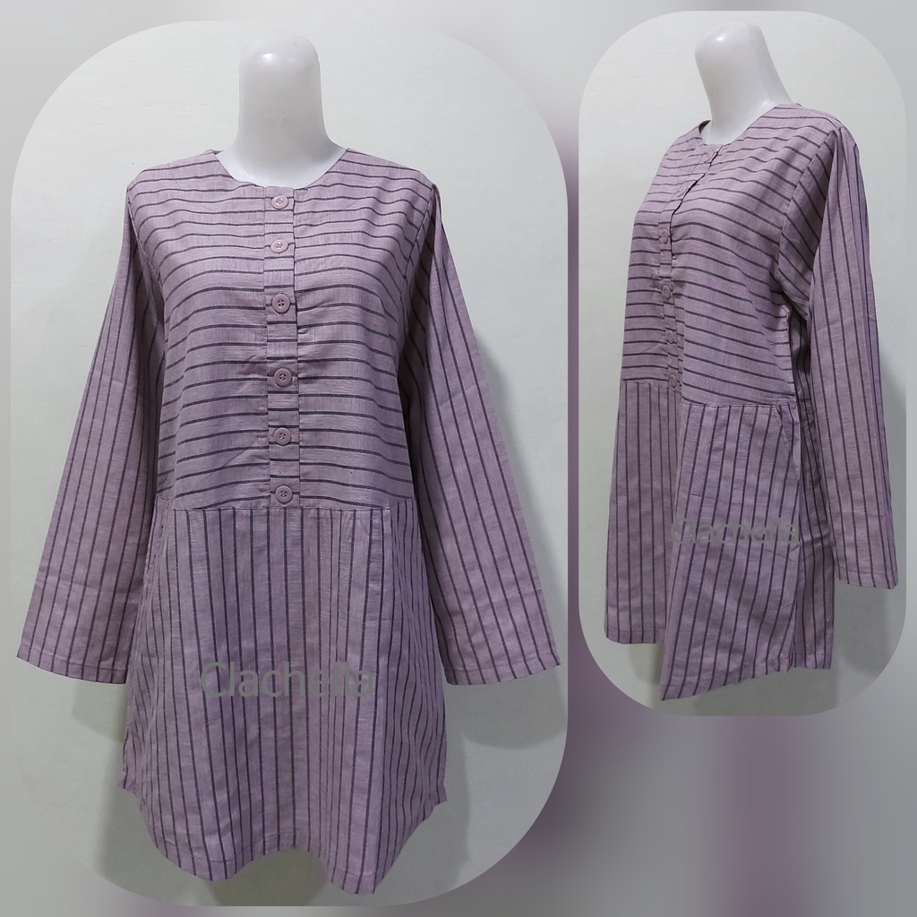 Clachella Baju Tunik Motif Salur, Baju Atasan Wanita T728095