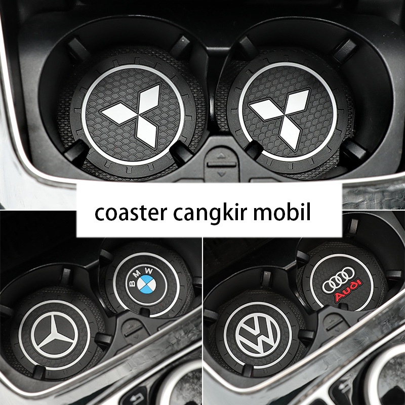 【2 pcs】Mobil Coaster Cangkir Dengan HONDA-TOYOTA-MITSUBISHI Logo/Tatakan Gelas Mobil/Pad Air Botol Mobil Anti-Slip