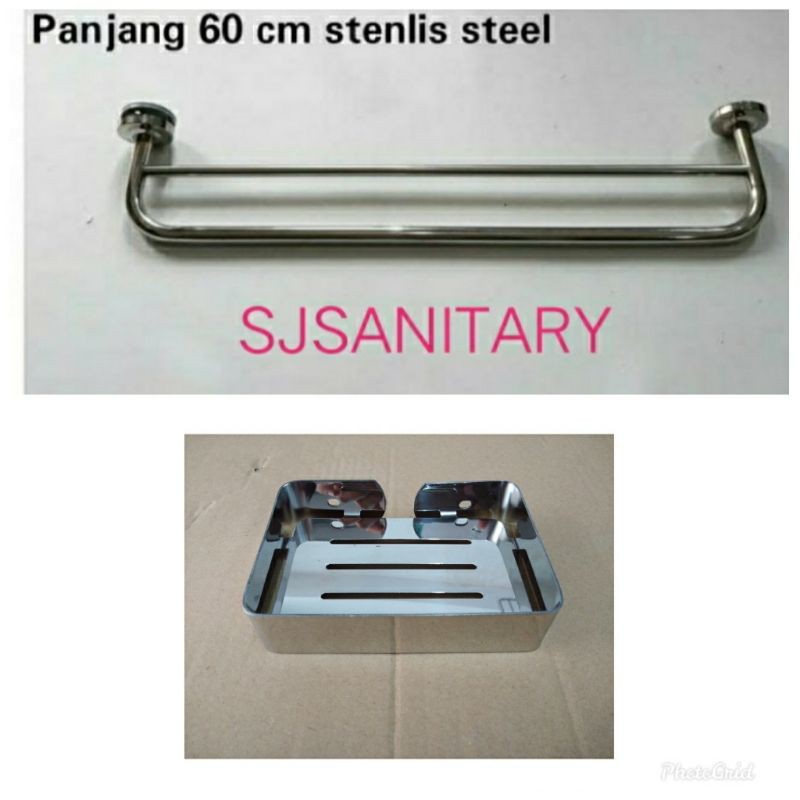 GANTUNGAN HANDUK 2 BARIS DAN TEMPAT SABUN STAINLESS