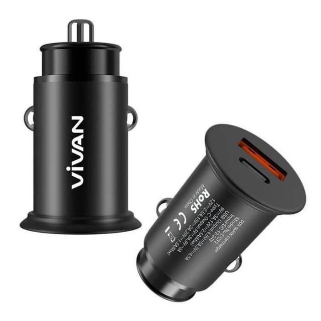 Car charger VIVAN CCT2 original 30W dual port QC power delevery fast