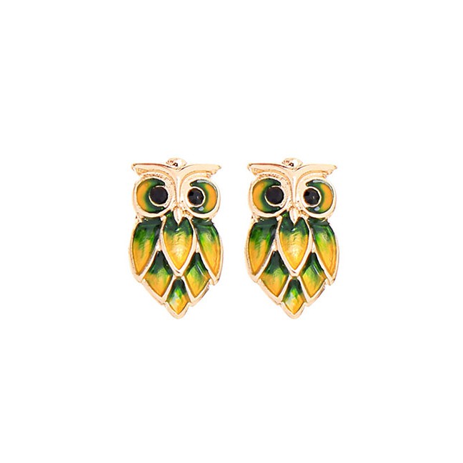 LRC Anting Gantung Fashion Golden Hollow Pearl Round Owl Stud Earrings D63211