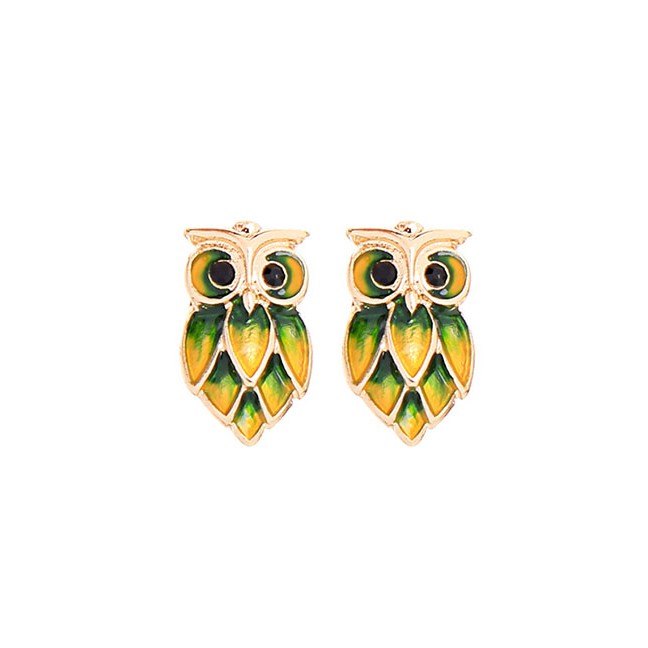 LRC Anting Gantung Fashion Golden Hollow Pearl Round Owl Stud Earrings D63211