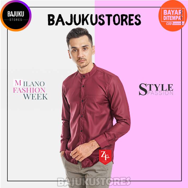 Kemeja Koko Pria Dewasa Lengan Panjang Putih Maroon Hitam Polos Dan Warna Baju Laki Laki Cowok NU Fa