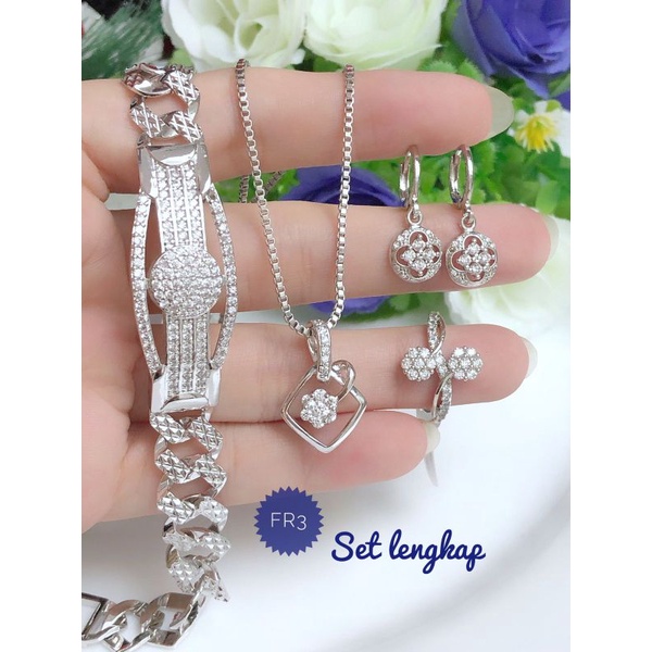 [XUPING] Paket perhiasan xuping silver gelang rantai lapis emas putih cantik set perhiasan lengkap m