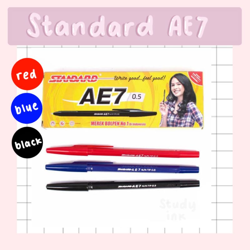 

Pulpen Pen Pena Standard AE7 Warna Hitam Merah Biru 0,5mm Eceran Satuan