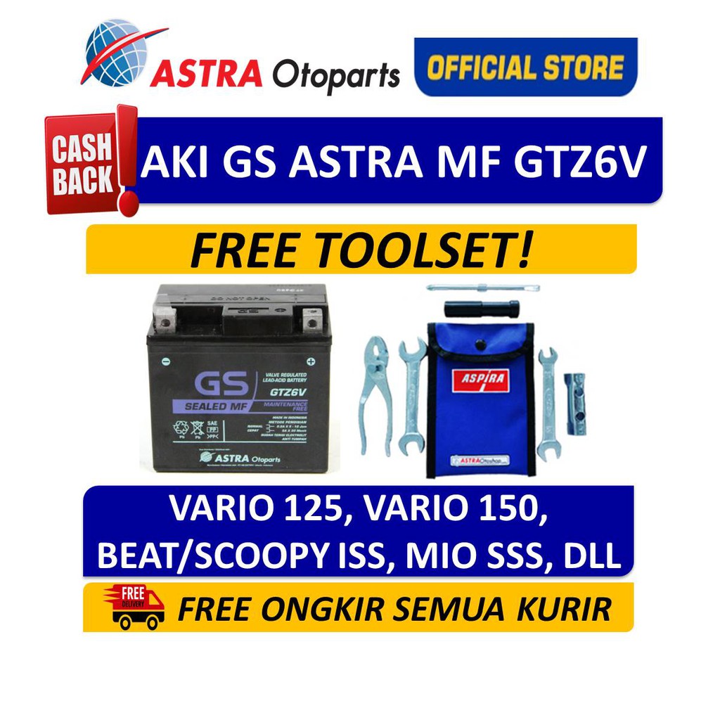 Aki Motor GS ASTRA MF GTZ-6V Vario 125 Vario 150 PCX Mio SSS dll
