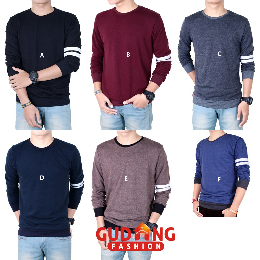 Kaos Pria Double Strip Casual Panjang - Banyak Pilihan Warna PAN (COMB)