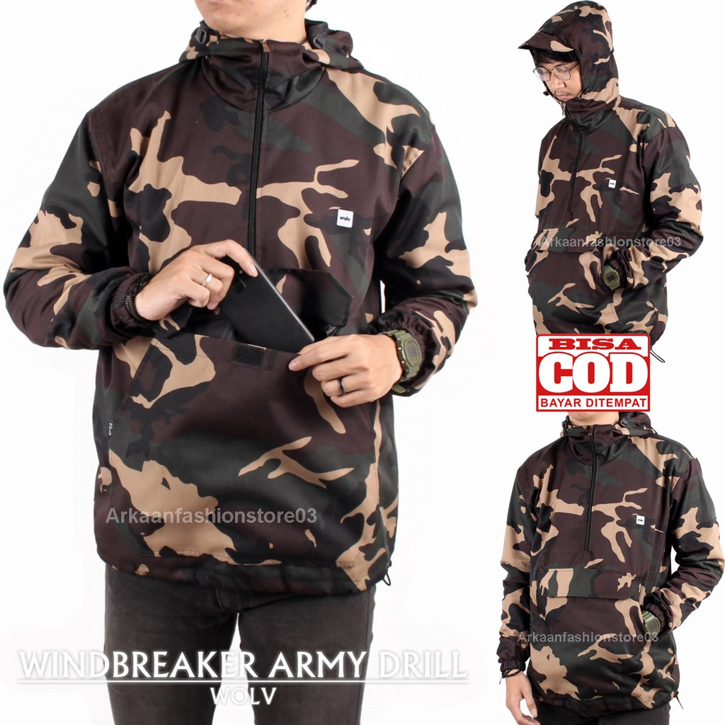 AKN - JAKET CAGOULE PRIA / JAKET WINDBREAKER LORENG / JAKET HOODIE OUTDOR CANVAS CAMO PRIA ORIGINAL