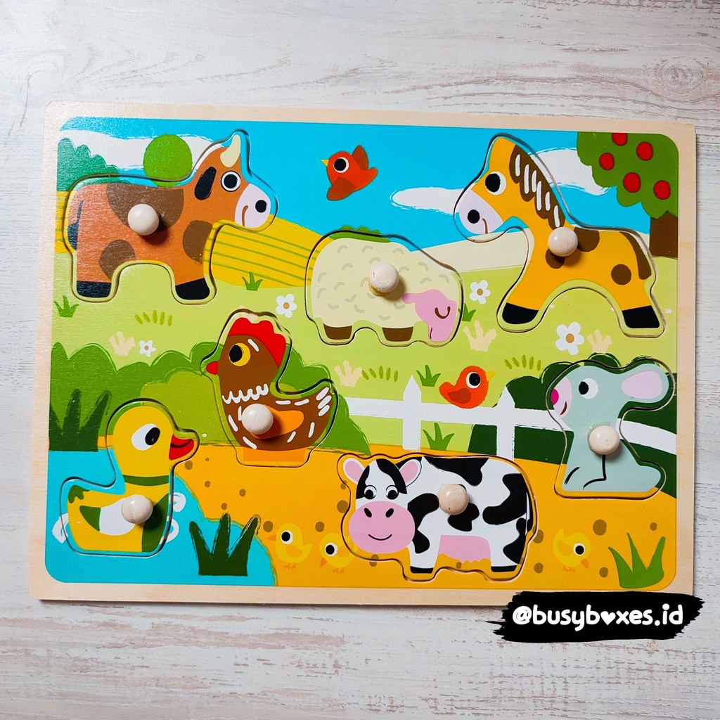 [busyboxes.id] Mainan Edukasi Puzzle Hewan 7 Keping Puzzle Kayu Wooden Toys Puzzle Knob