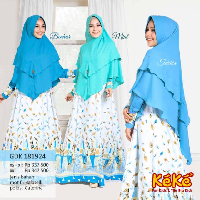 Gamis Syari Keke Trendy  Gdk 181924 Bahan Motif Ballotely Polos Caterina Busui Size Xs sd Xl