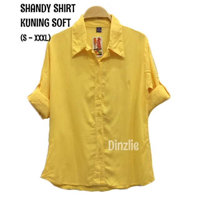 KEMEJA WANITA LENGAN PANJANG RAYON POLOS WARNA KUNING SOFT