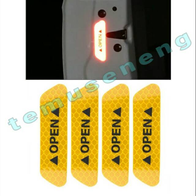 4Pcs 1 Set Yellow Kuning Sticker Open Stiker Pintu Mobil Nyala Malam Reflective Safety Car Pantul