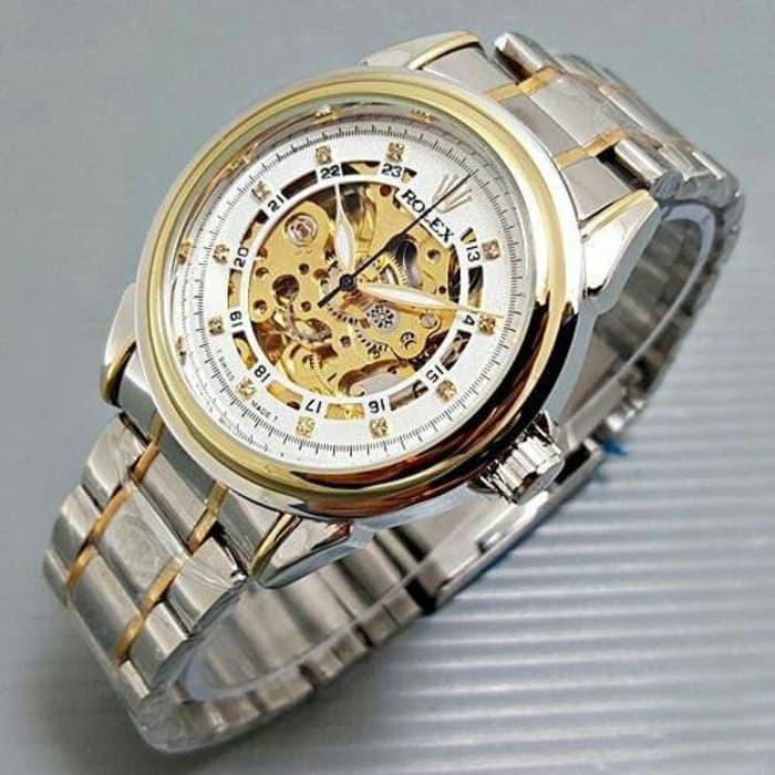 Jam Tangan Pria / Cowok Rolex Rantai Skeleton Diamond Jam Tangan Automatic