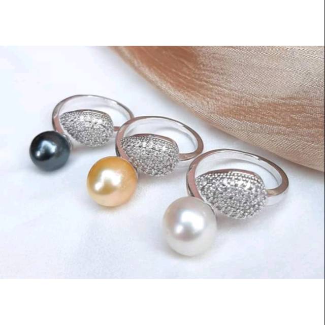 Cincin mutiara air tawar lombok asli rangka silver