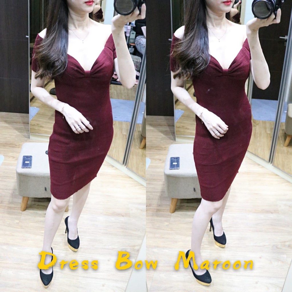 MDLV ~ DRESS BOW RAJUT DRESS BODYCON DRESS KOREA STYLE DRESS SEXY FASHION WANITA