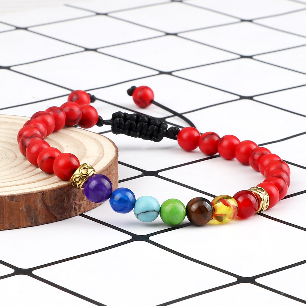 Gelang Shambala Pirus Merah 7 Chakra Untuk Keseimbangan Chakras