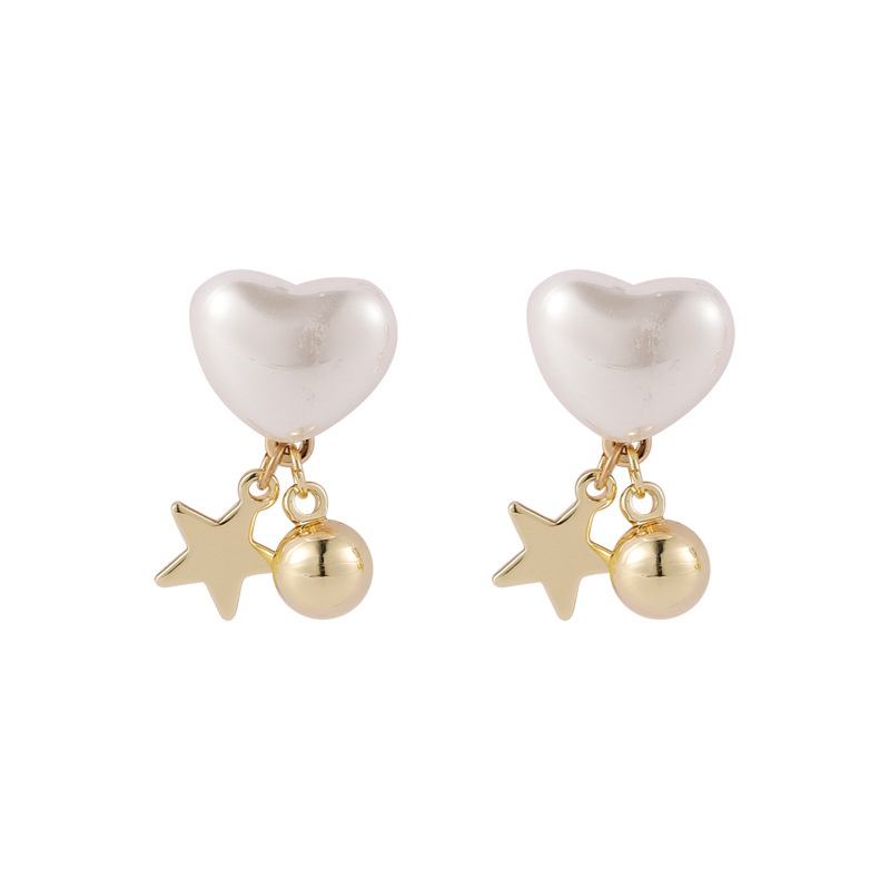 LRC Anting Tusuk Fashion White Love Pearl Five-pointed P277444